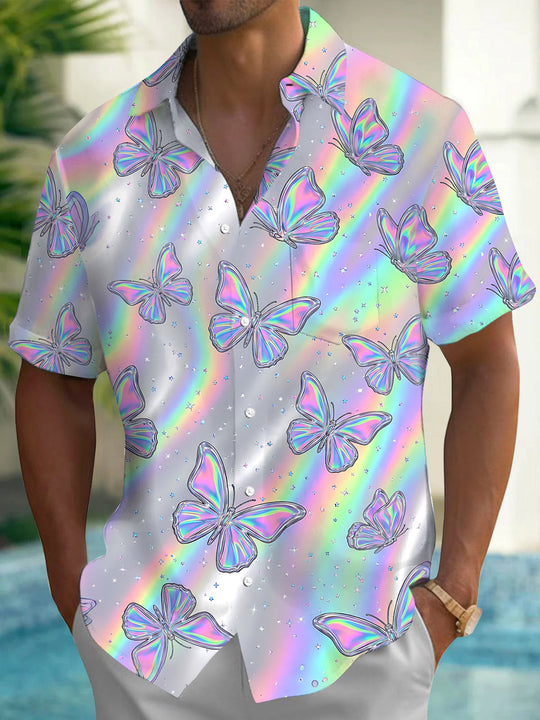 Gradient Butterfly Men's Pocket Short Sleeve Shirts