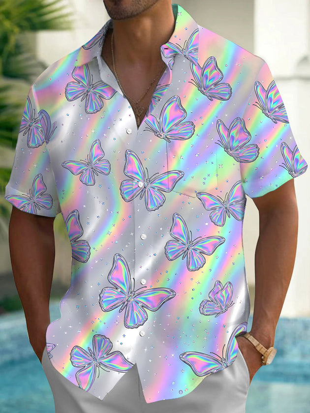 Gradient Butterfly Men's Pocket Short Sleeve Shirts