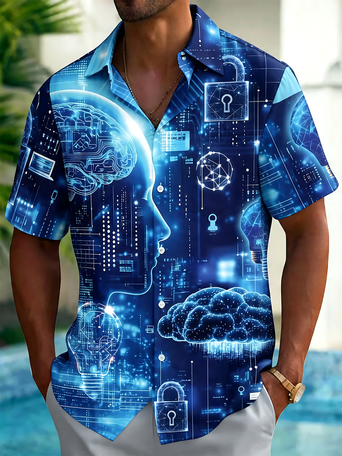 Abstract Face Men's Pocket Short Sleeve Shirts