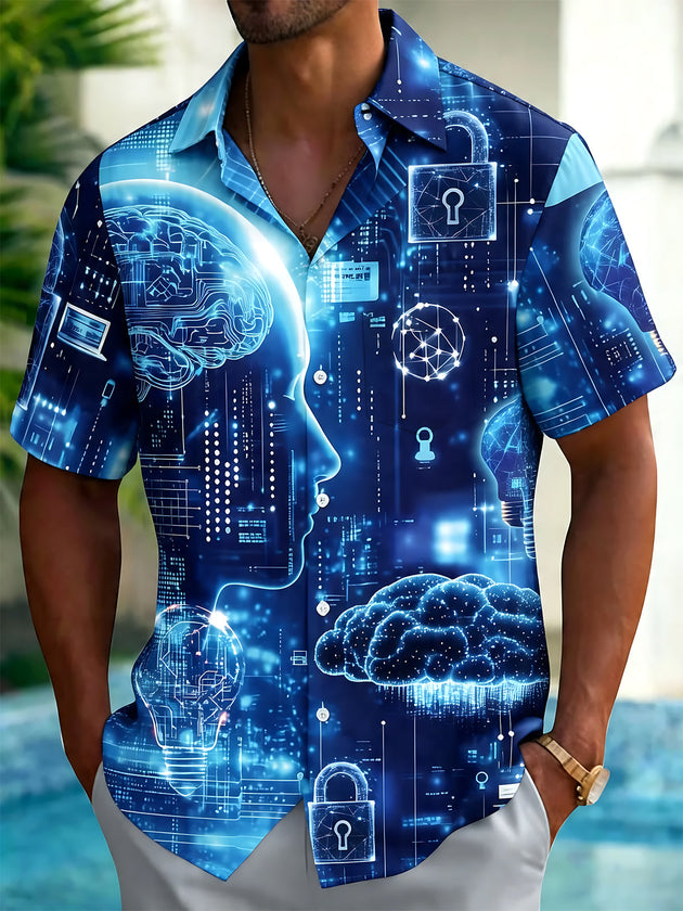 Abstract Face Men's Pocket Short Sleeve Shirts