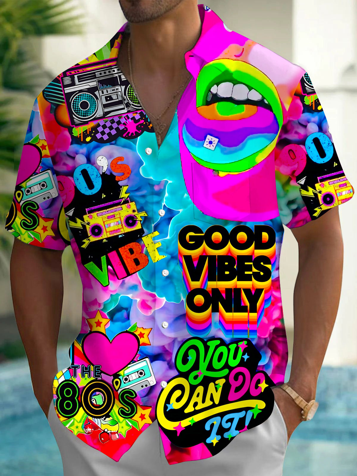 Colorful Graffiti Art Men's Pocket Short Sleeve Shirts