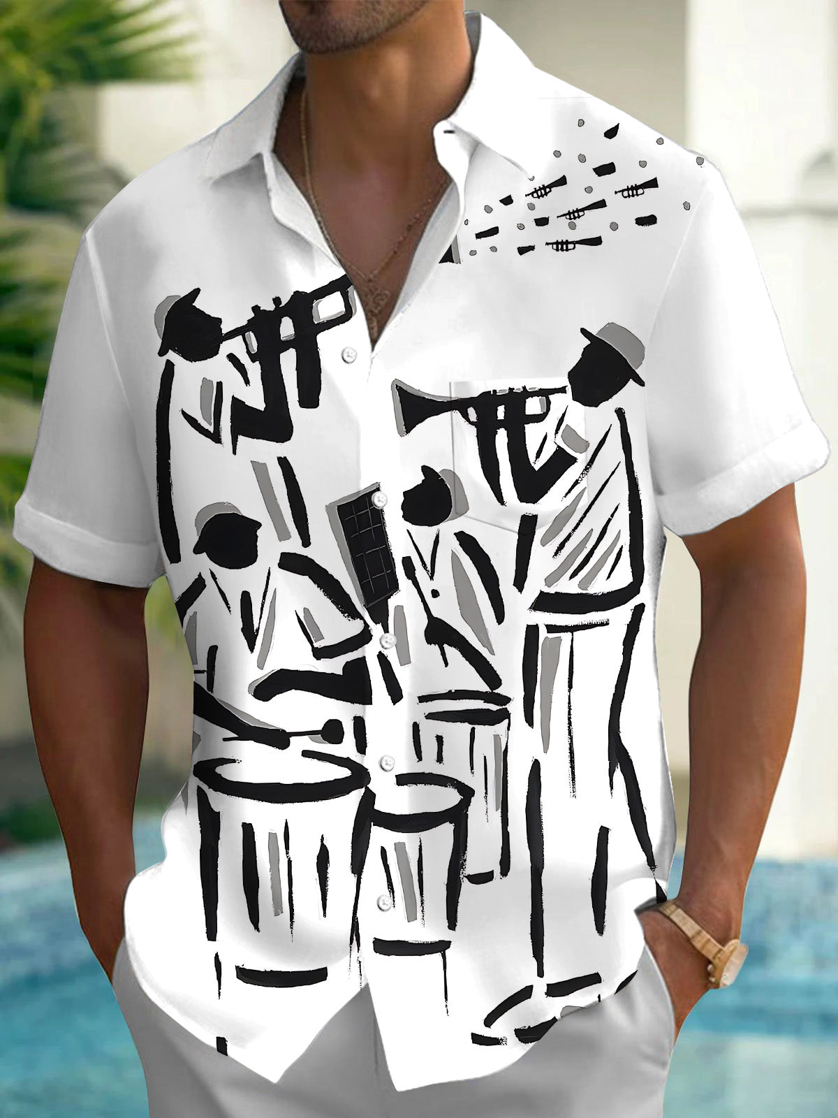 Jazz Music Art Men's Pocket Short Sleeve Shirts