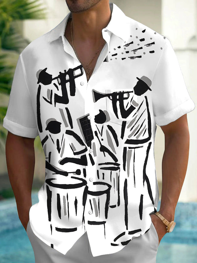 Jazz Music Art Men's Pocket Short Sleeve Shirts