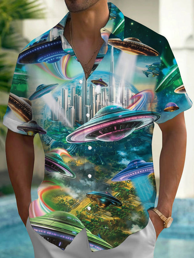 Spaceship Men's Pocket Short Sleeve Shirts