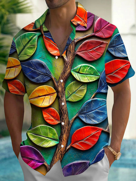 Colorful Leaf Men's Pocket Short Sleeve Shirts