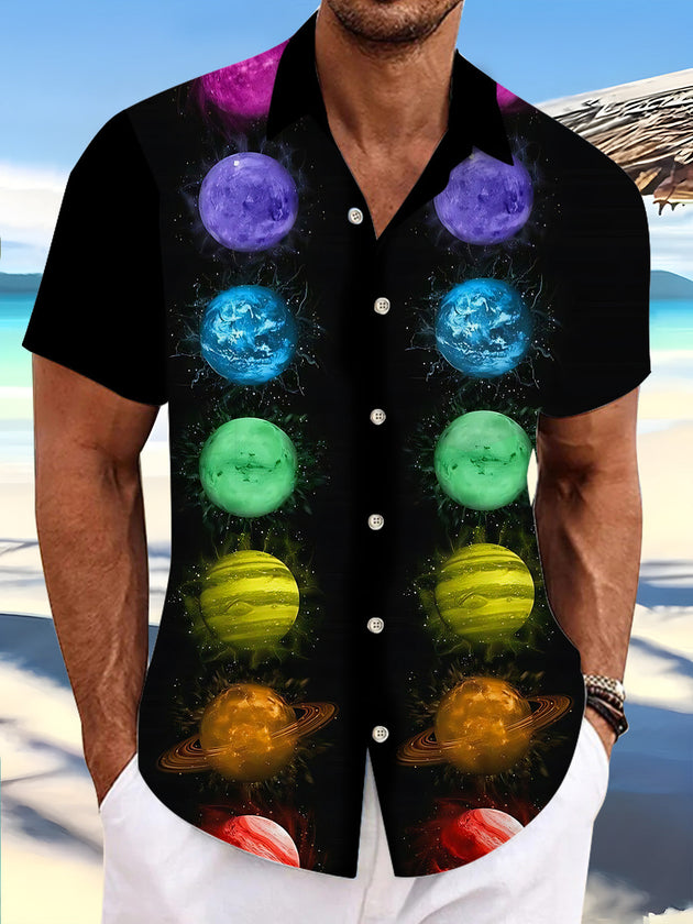 Colorful Cosmic Planet Men's Pocket Short Sleeve Shirts