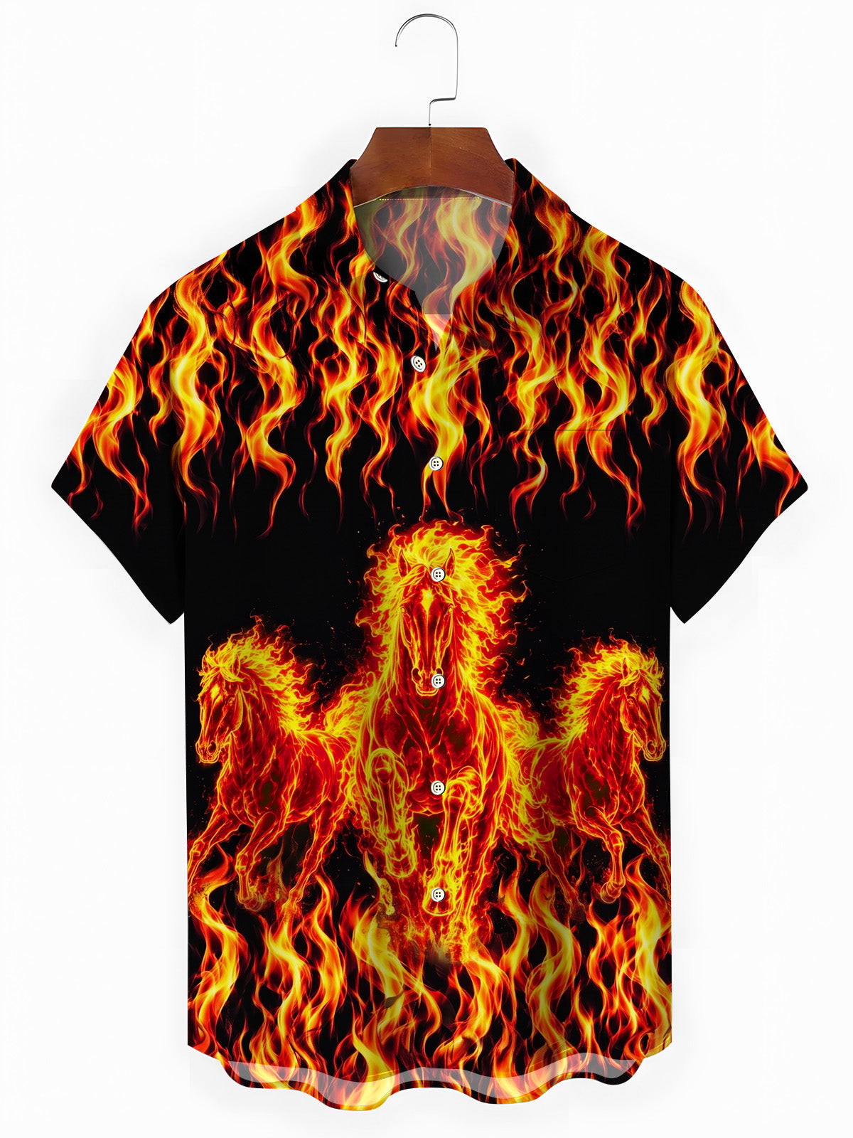 Flame Horse Men's Pocket Short Sleeve Shirts