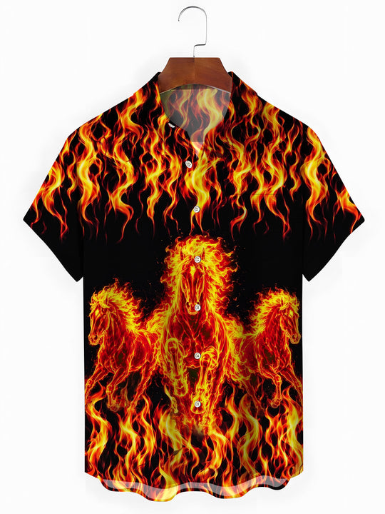 Flame Horse Men's Pocket Short Sleeve Shirts