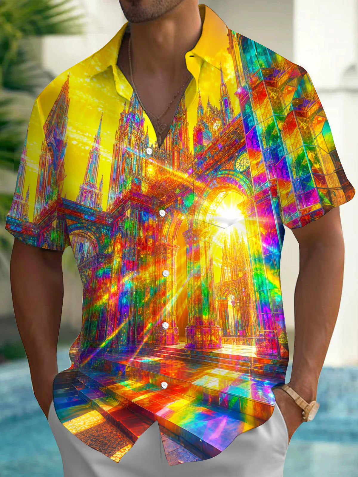 Gothic Church Art Print Men's Pocket Short Sleeve Shirts