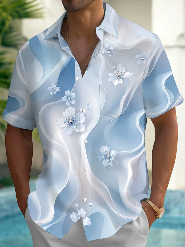 Abstract Gradient Floral Print Men's Pocket Short Sleeve Shirts