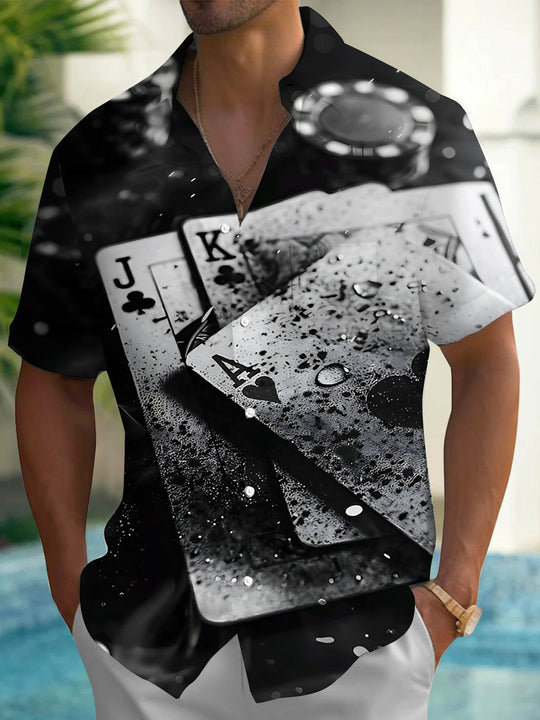 Poker Print Men's Pocket Short Sleeve Shirts