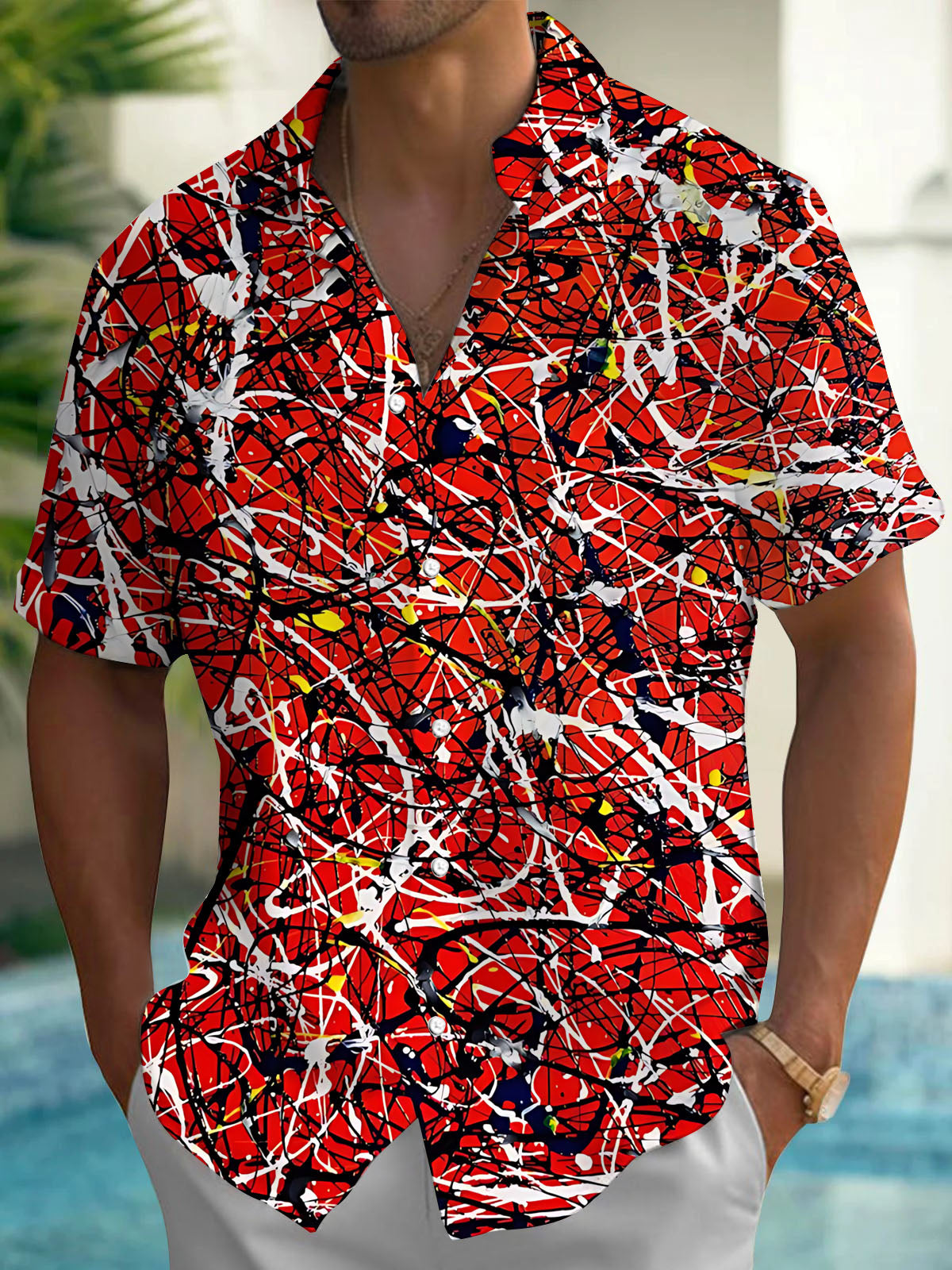 Abstract Line Print Men's Pocket Short Sleeve Shirts