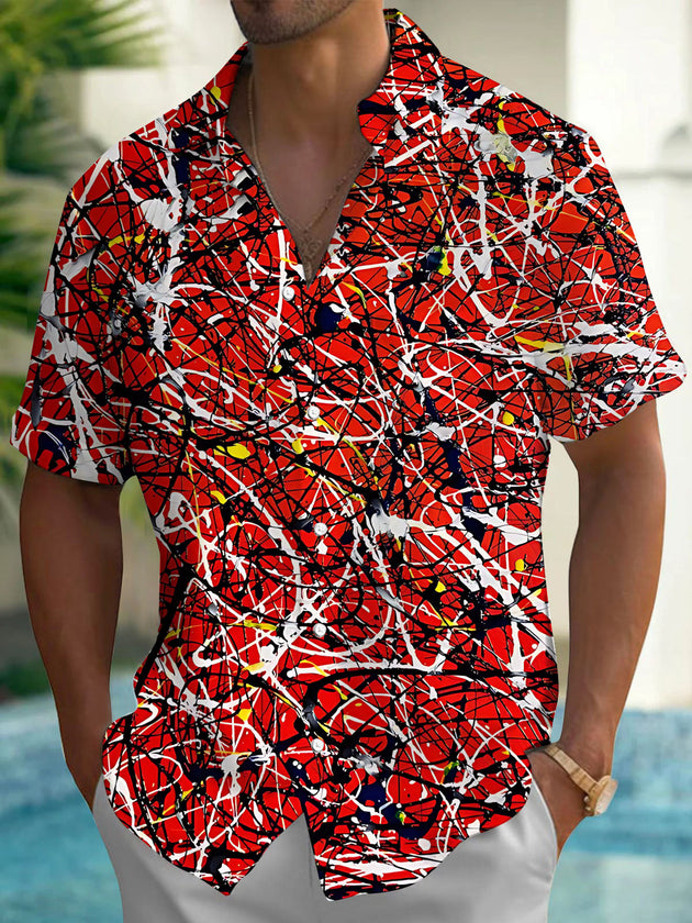 Abstract Line Print Men's Pocket Short Sleeve Shirts