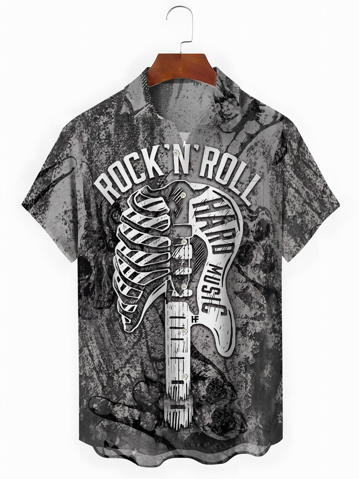 Rock Guitar Print Men's Pocket Short Sleeve Shirts