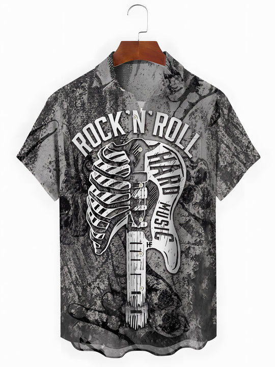 Rock Guitar Print Men's Pocket Short Sleeve Shirts