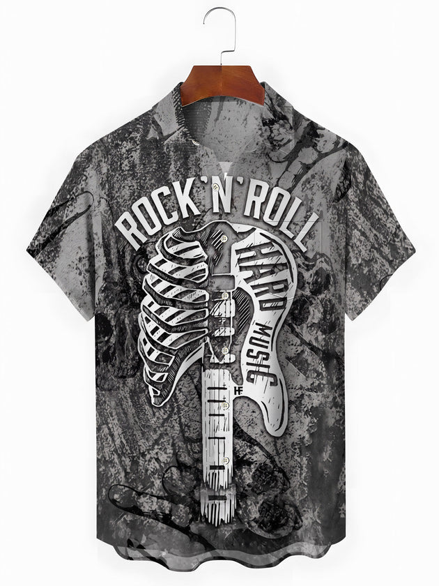 Rock Guitar Print Men's Pocket Short Sleeve Shirts