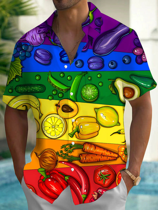 Vegetable Print Men's Pocket Short Sleeve Shirts