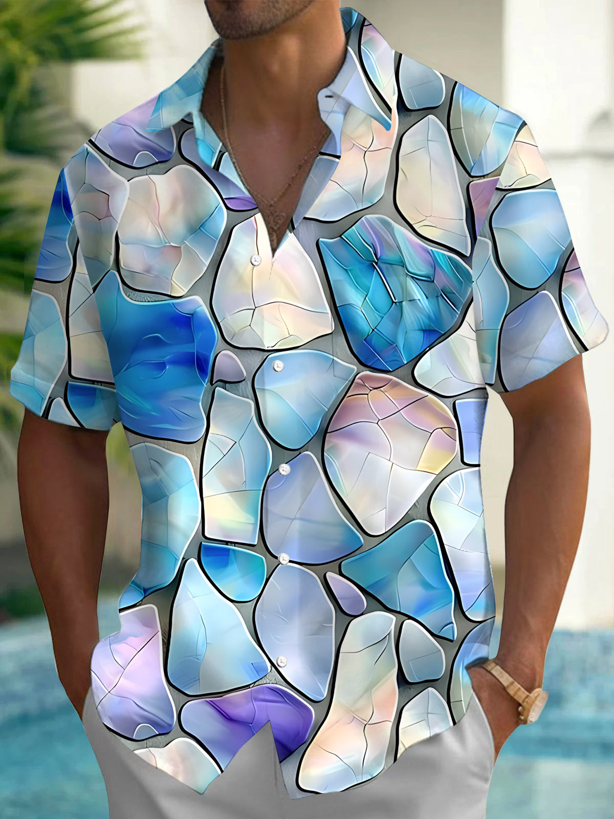 Abstract Geometric Print Men's Pocket Short Sleeve Shirts