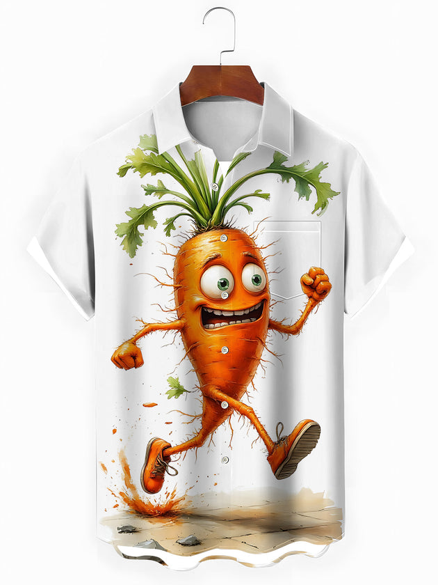 Funny Carrot Print Men's Pocket Short Sleeve Shirts