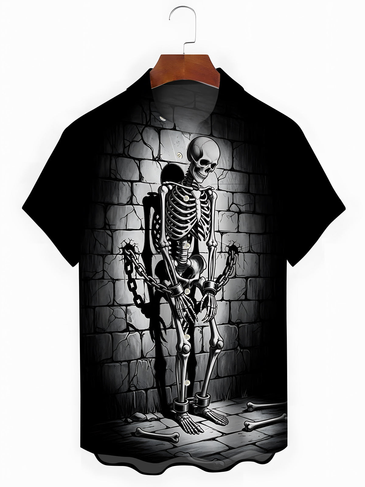 Skull Print Men's Pocket Short Sleeve Shirts