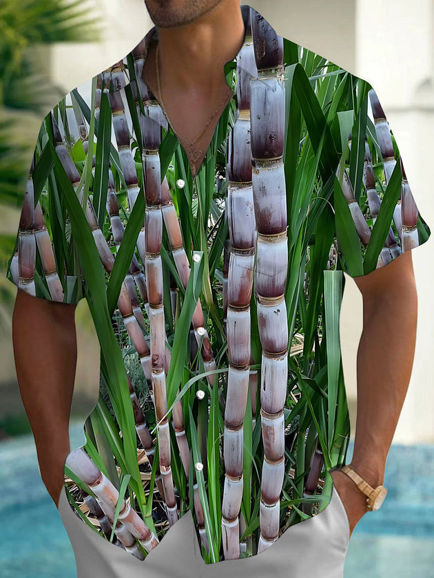 Sugarcane Print Men's Pocket Short Sleeve Shirts