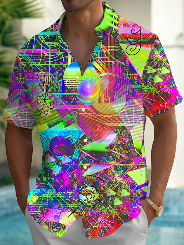 Colorful Abstract Gradient Print Men's Pocket Short Sleeve Shirts