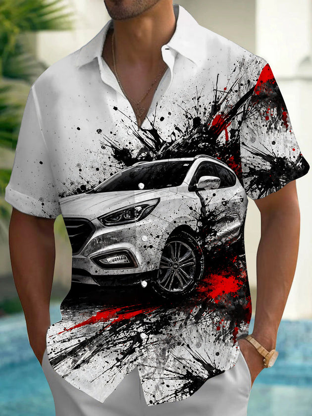 Car Print Men's Pocket Short Sleeve Shirts