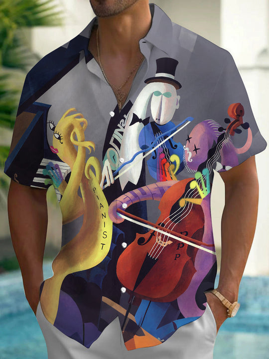 Music Art Print Men's Pocket Short Sleeve Shirts