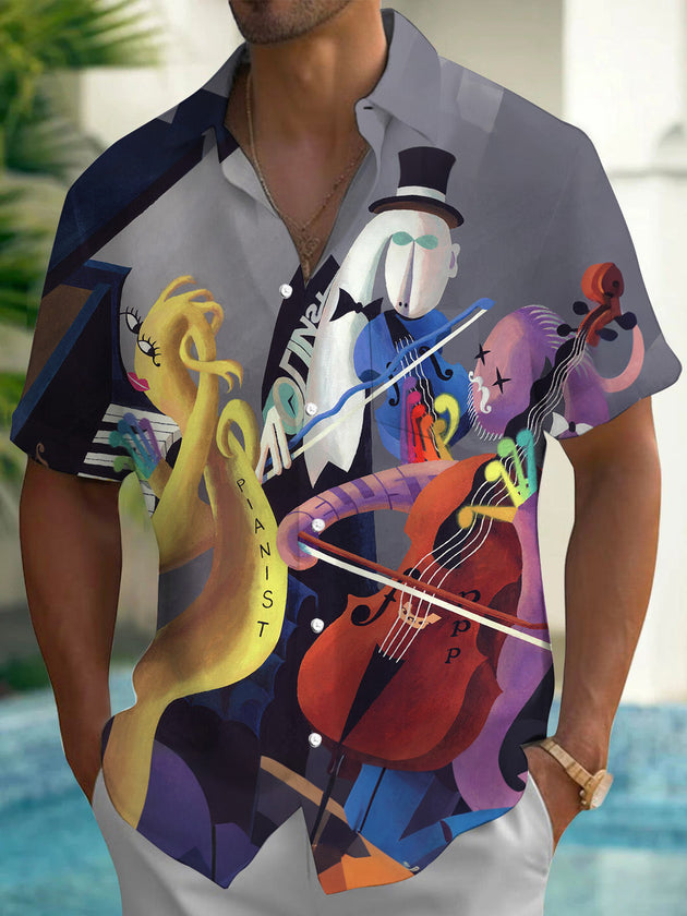 Music Art Print Men's Pocket Short Sleeve Shirts