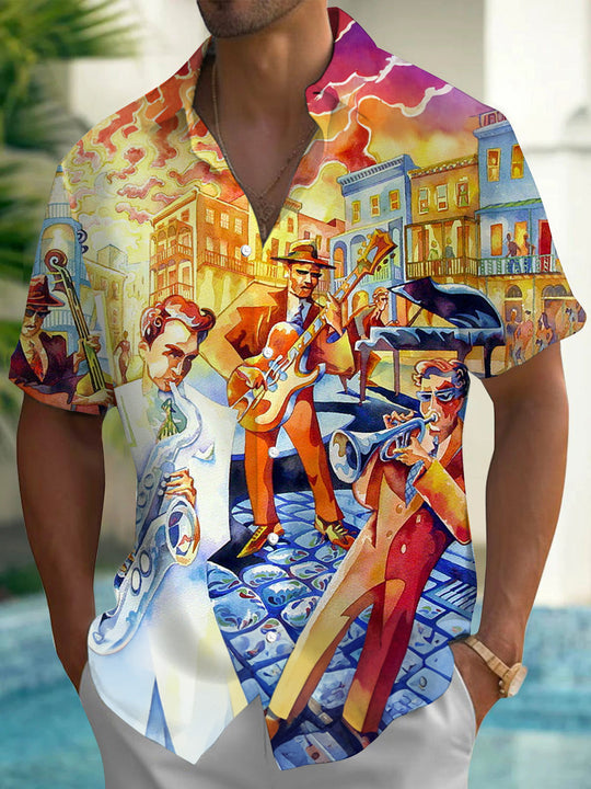 Music Art Print Men's Pocket Short Sleeve Shirts