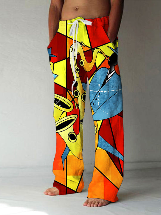 Music Art Print Men's Casual Elastic Waist Pants