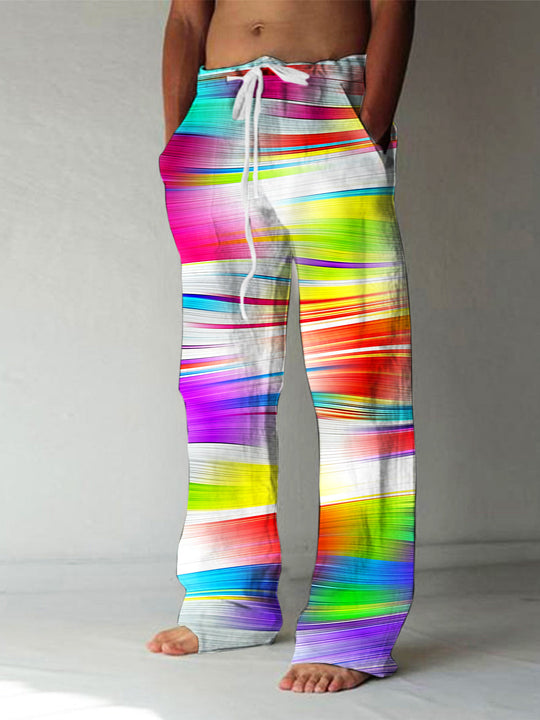 Colorful Gradient Print Men's Casual Elastic Waist Pants