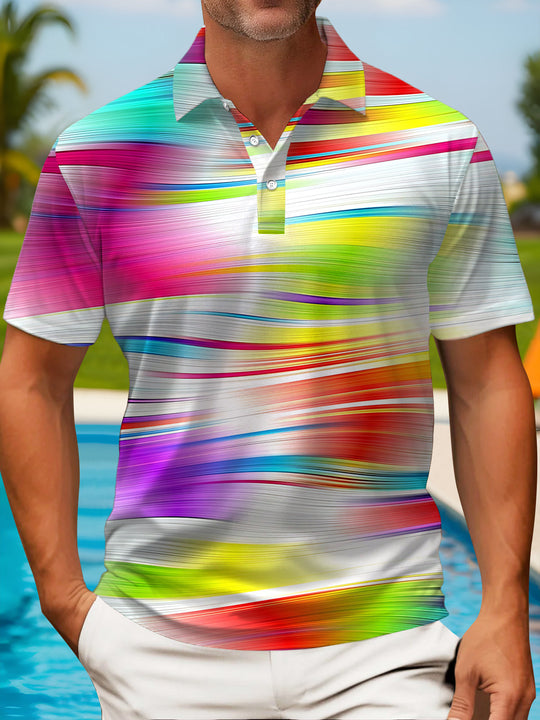 Colorful Gradient Print Men's Short Sleeve Button Polo