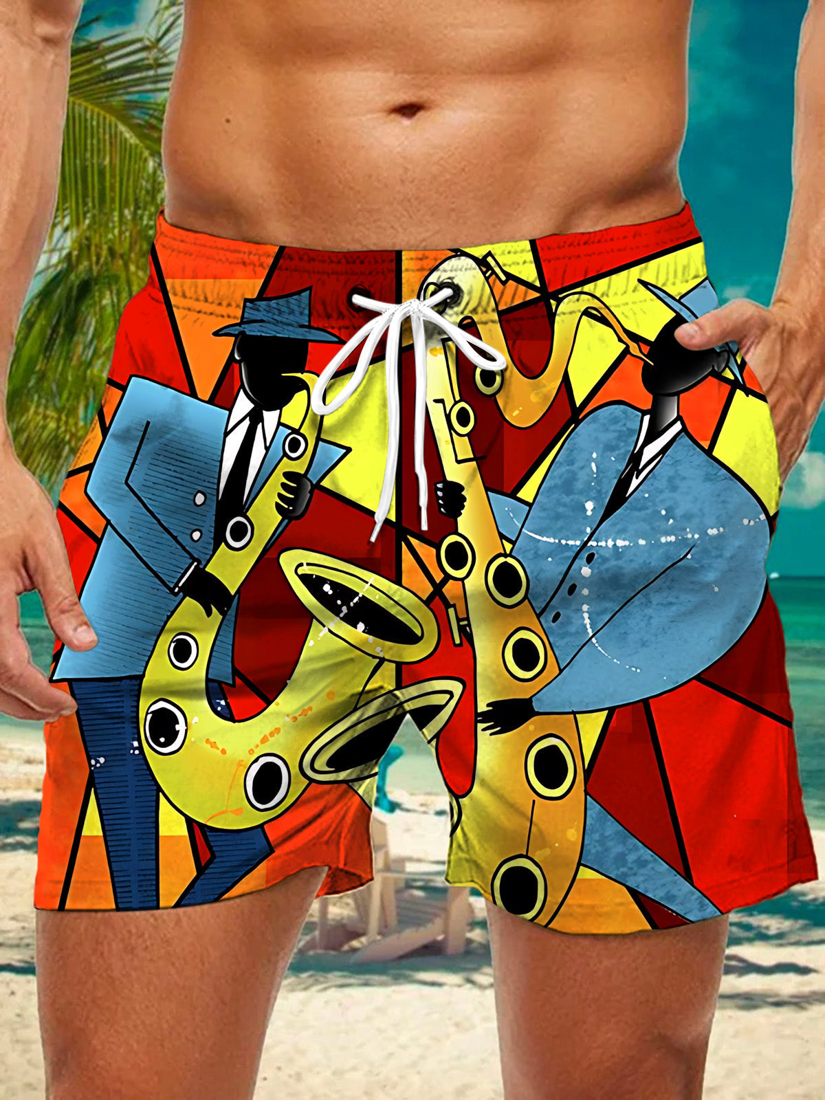 Music Art Print Men's Print Pocket Shorts