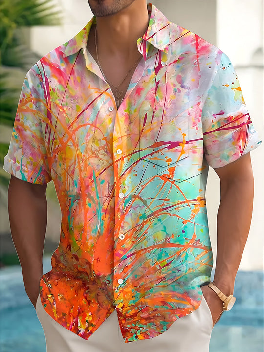 Abstract Oil Painting Print Men's Pocket Short Sleeve Shirts