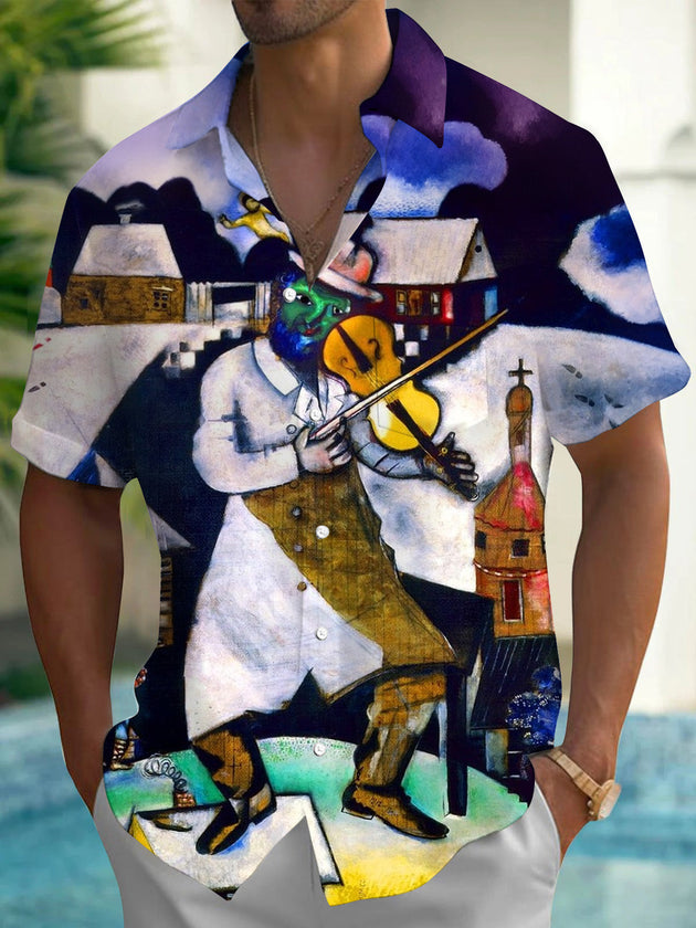 Music Art Print Men's Pocket Short Sleeve Shirts