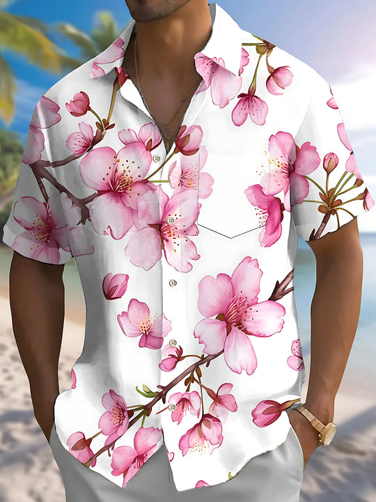 Floral Print Men's Pocket Short Sleeve Shirts