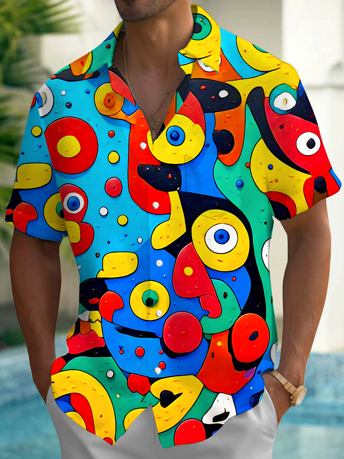 Abstract Art Print Men's Pocket Short Sleeve Shirts