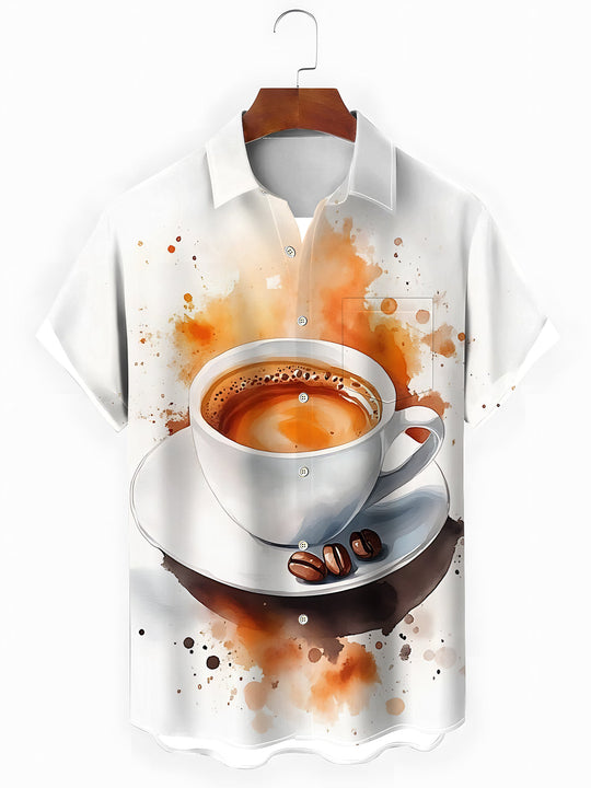 Coffee Print Men's Pocket Short Sleeve Shirts