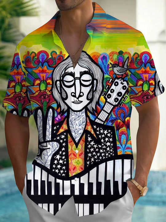 Music Art Print Men's Pocket Short Sleeve Shirts