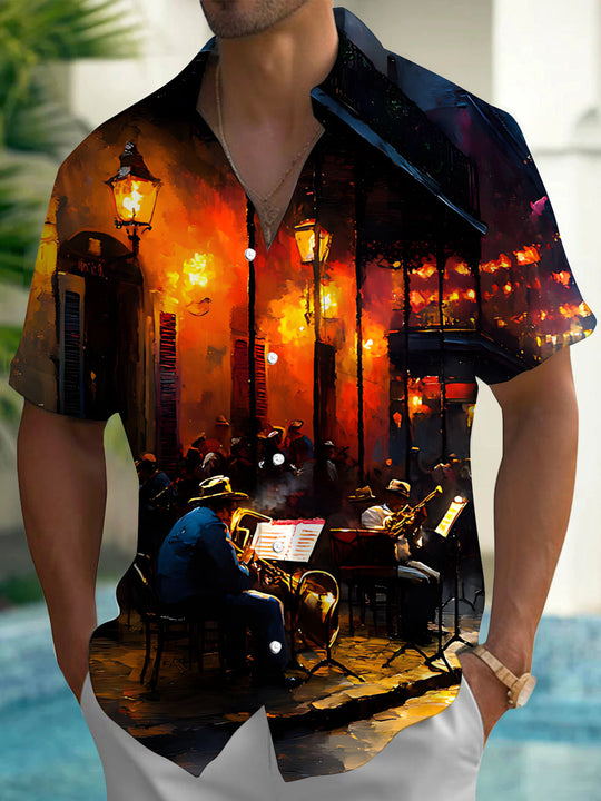 Music Art Print Men's Pocket Short Sleeve Shirts