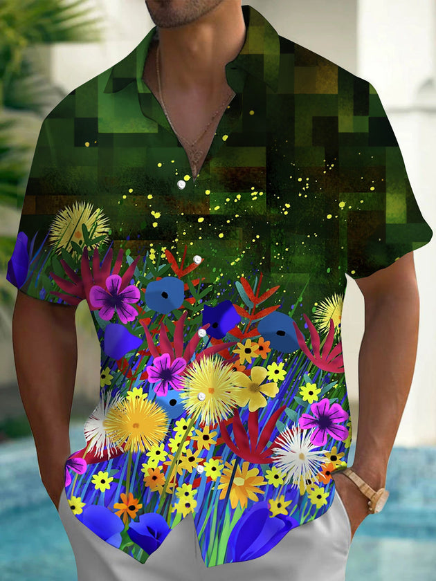 Floral Print Men's Pocket Short Sleeve Shirts