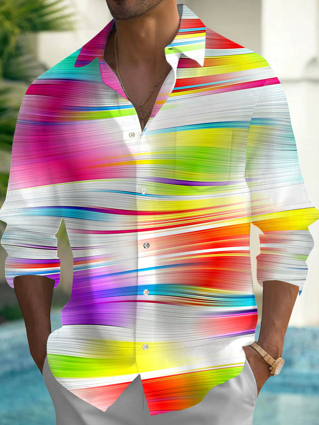 Gradient Print Men's Pocket Long Sleeve Shirts