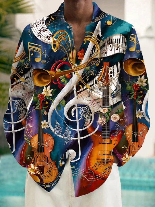 Musical Instrument Art Print Men's Pocket Long Sleeve Shirts