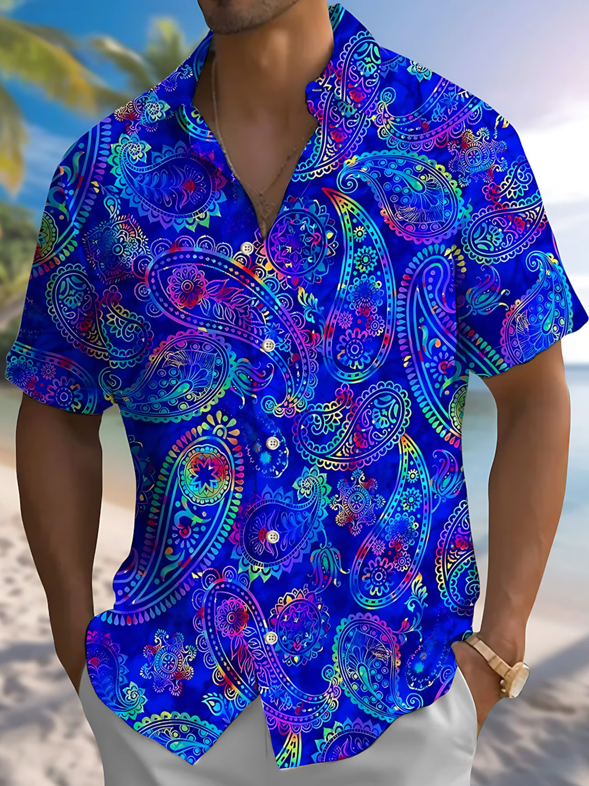 Vintage Paisley Print Men's Pocket Short Sleeve Shirts
