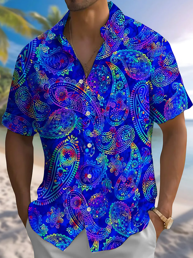 Vintage Paisley Print Men's Pocket Short Sleeve Shirts