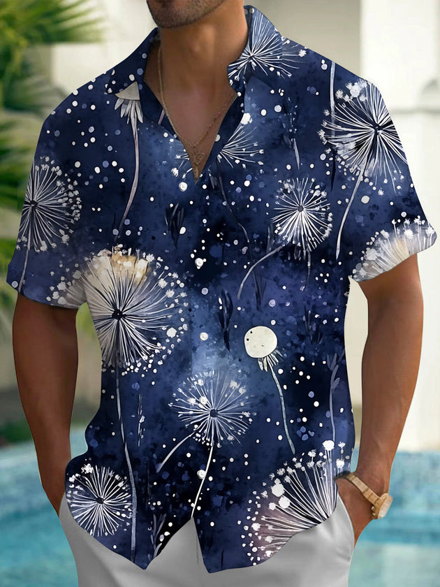 Dandelion Floral Print Men's Pocket Short Sleeve Shirts