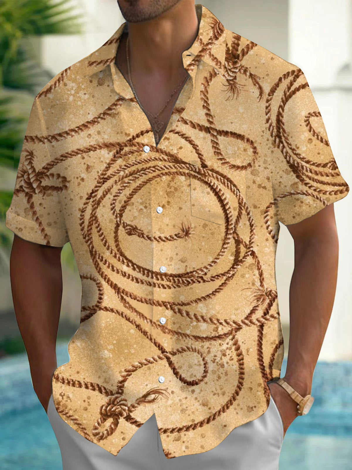 Rope Print Men's Pocket Short Sleeve Shirts