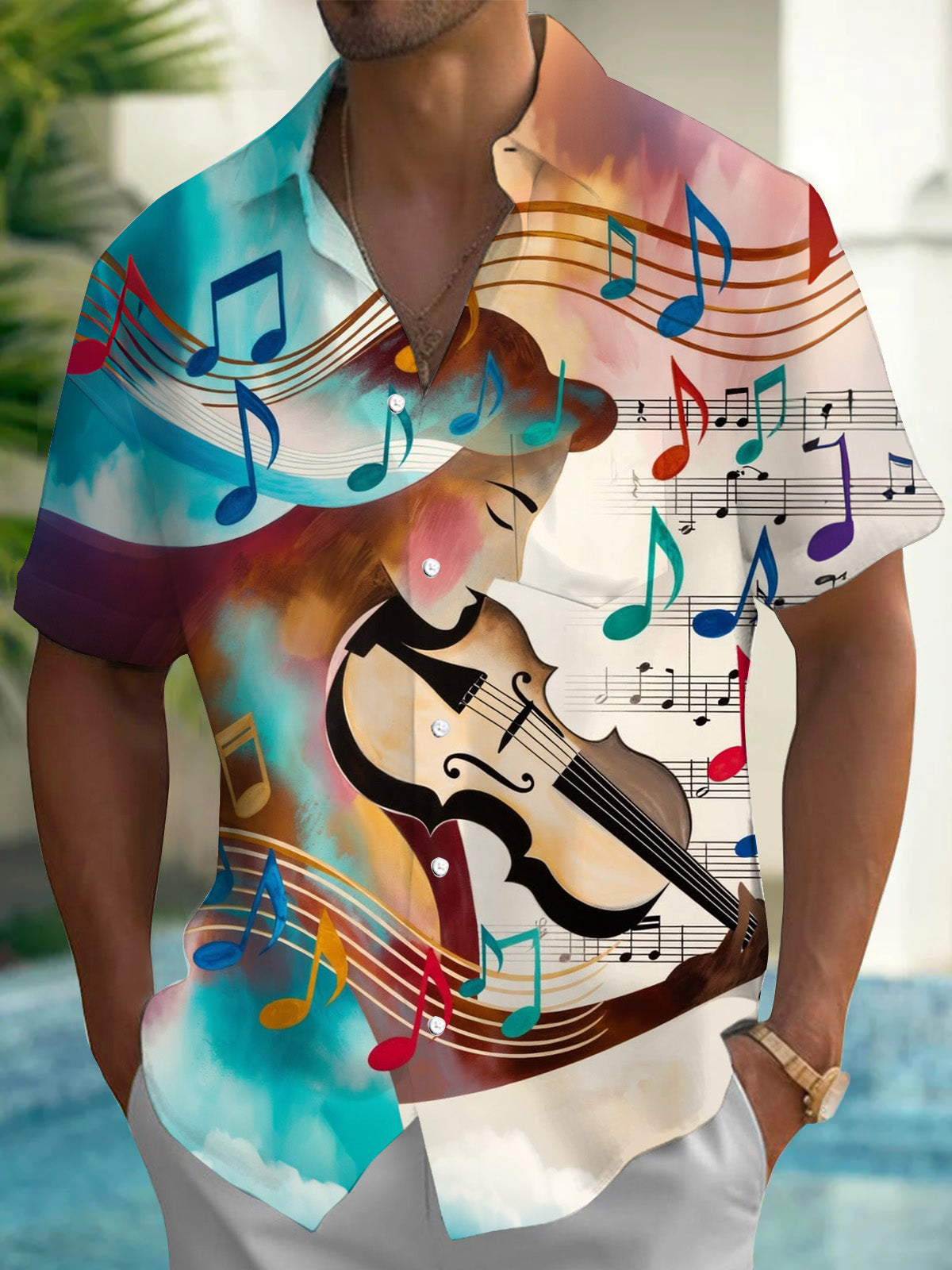 Music Art Print Men's Pocket Short Sleeve Shirts