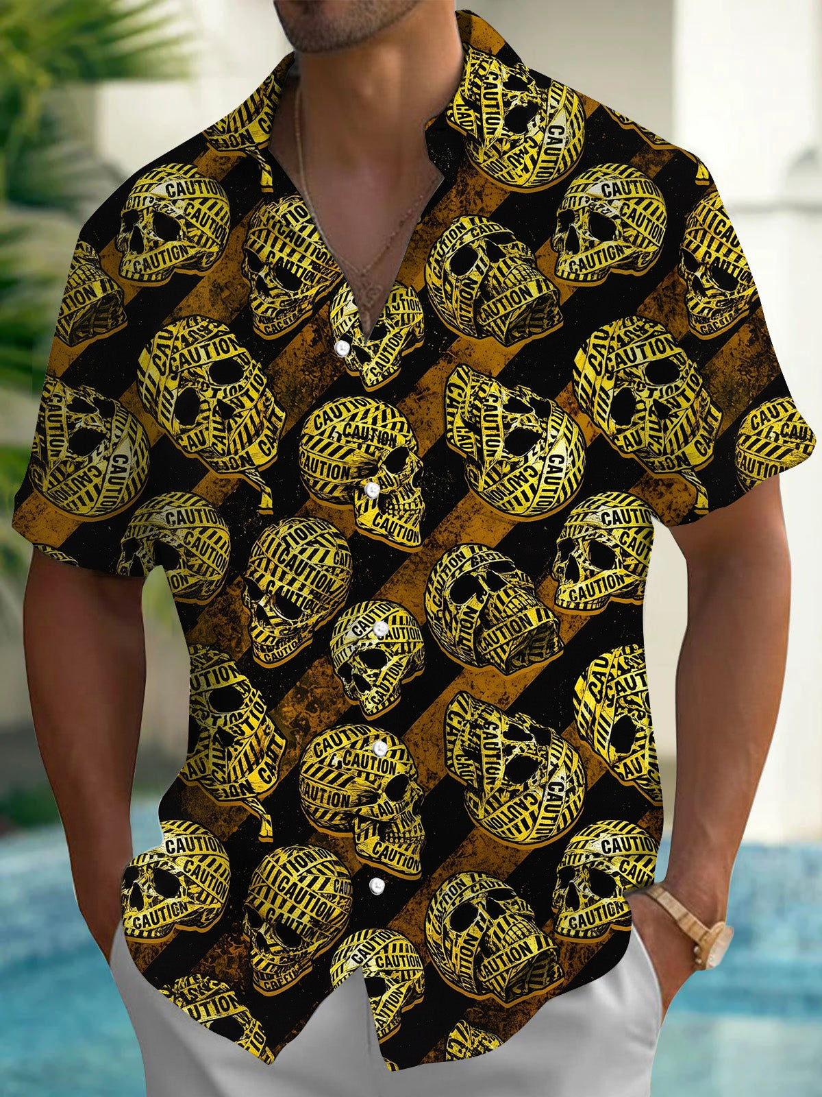 Skull Print Men's Pocket Short Sleeve Shirts